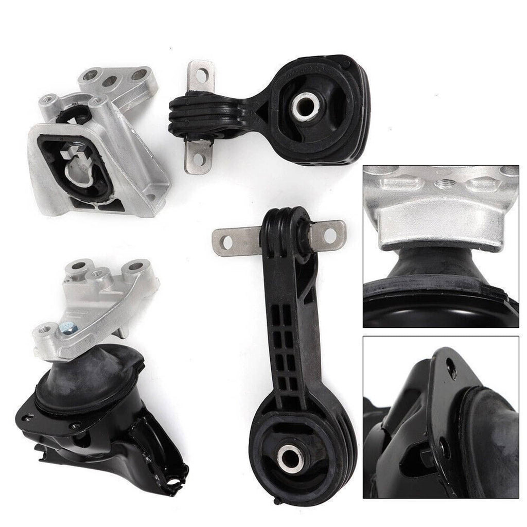 Engine and transmission mount set with black and silver mounts and rubber bushings
