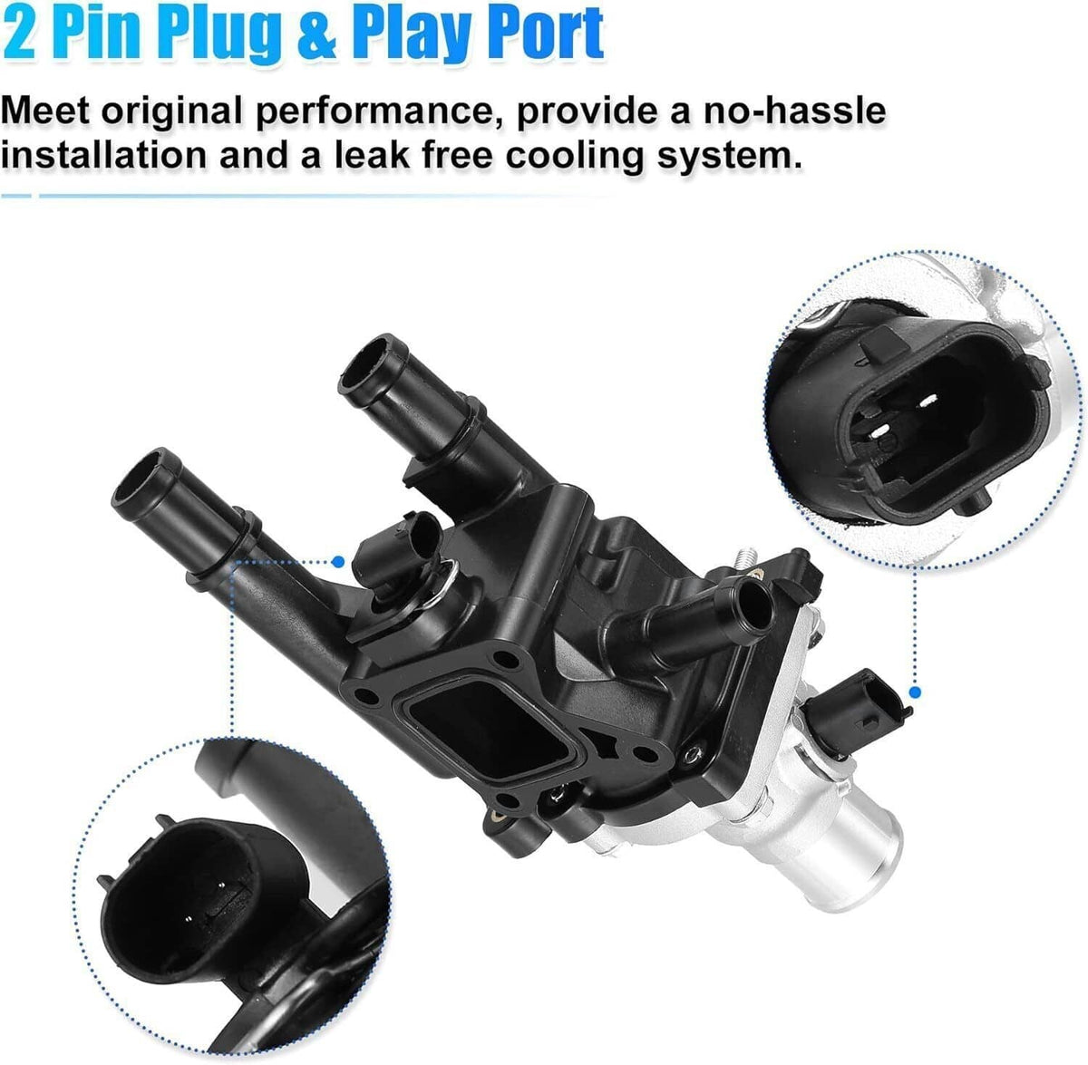 Thermostat water outlet assembly with electrical plug connection and silver coolant outlet