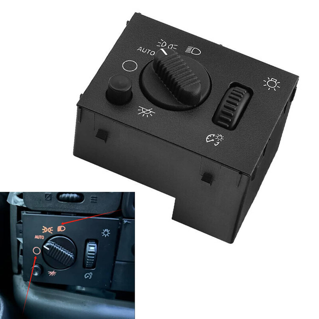 Black LED headlight switch with rotary dial and small control buttons