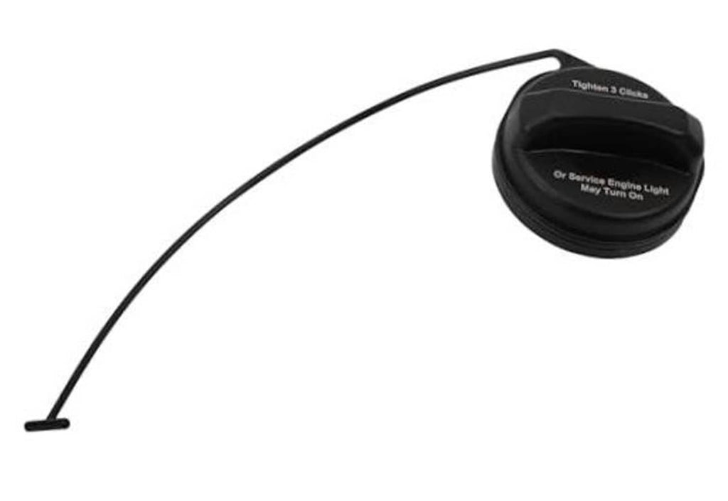 Black fuel tank filler cap with black hose line and embossed top markings