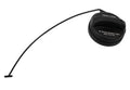 Black fuel tank filler cap with black hose line and embossed top markings