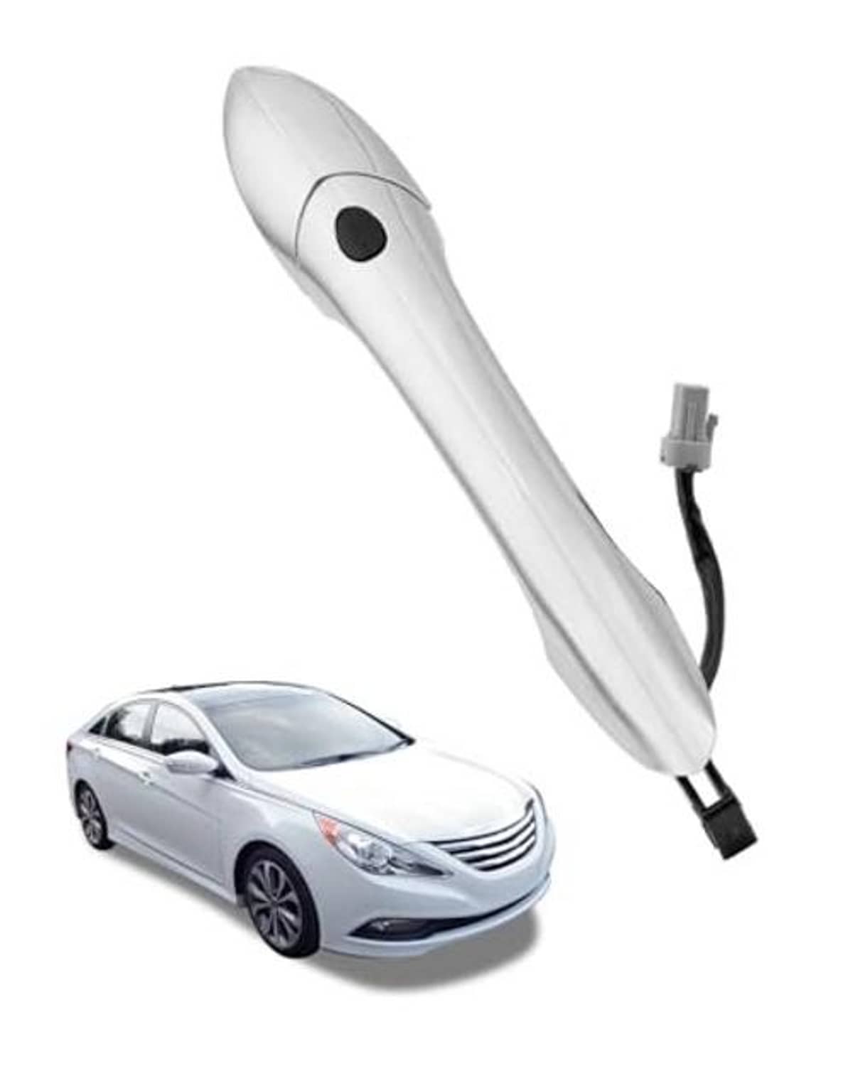 White exterior passenger door handle with wiring harness and black oval insert