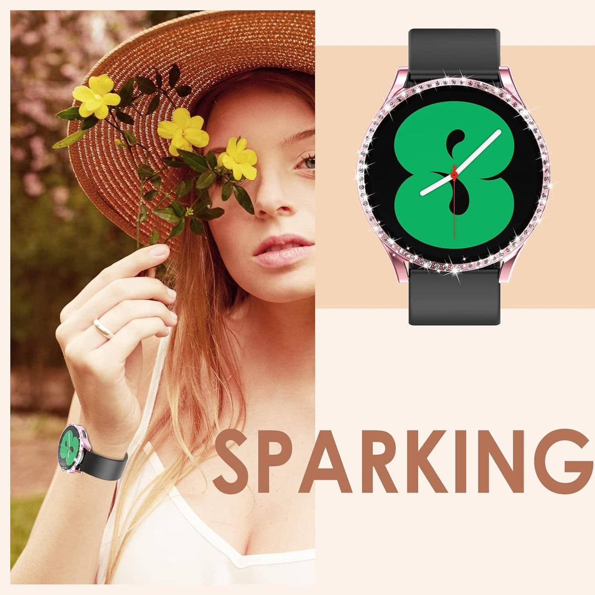 Sparkling rhinestone watch screen protector case with hard PC frame for Galaxy Watch 4