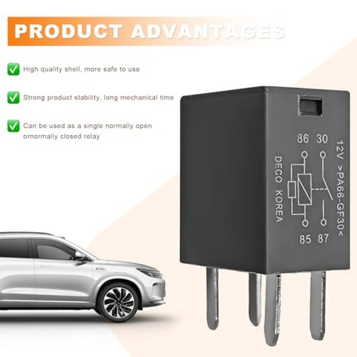 Single gray 4-pin relay with printed circuit symbol and two metal mounting pins