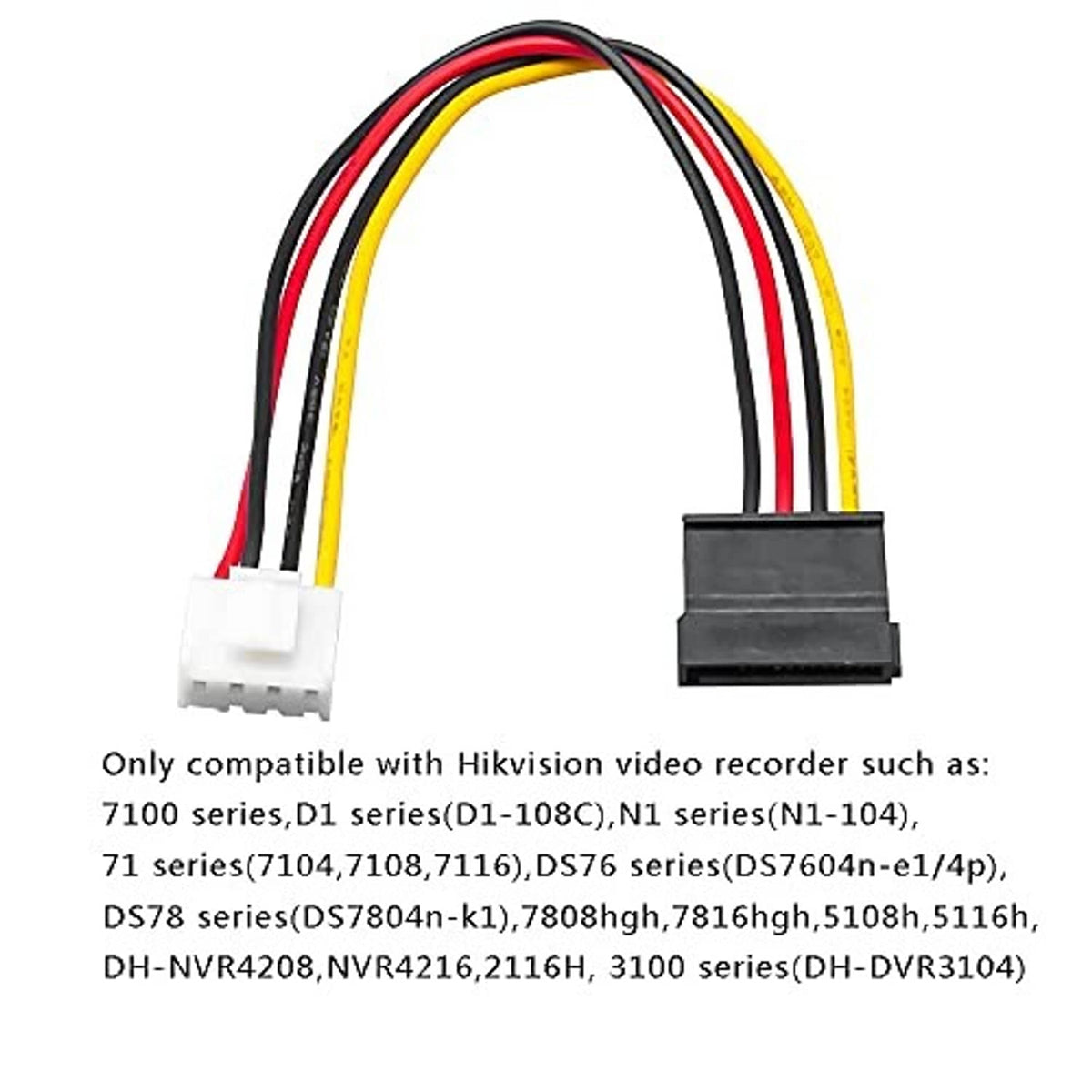 SATA power adapter cable with black SATA female and white 4-pin header connector