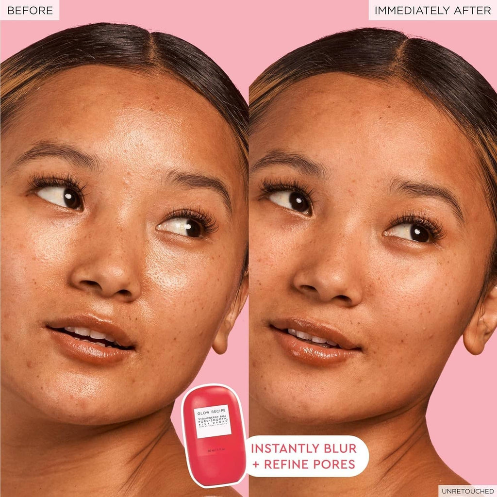 Blur drops bottle icon with instantly blur and refine pores before-after