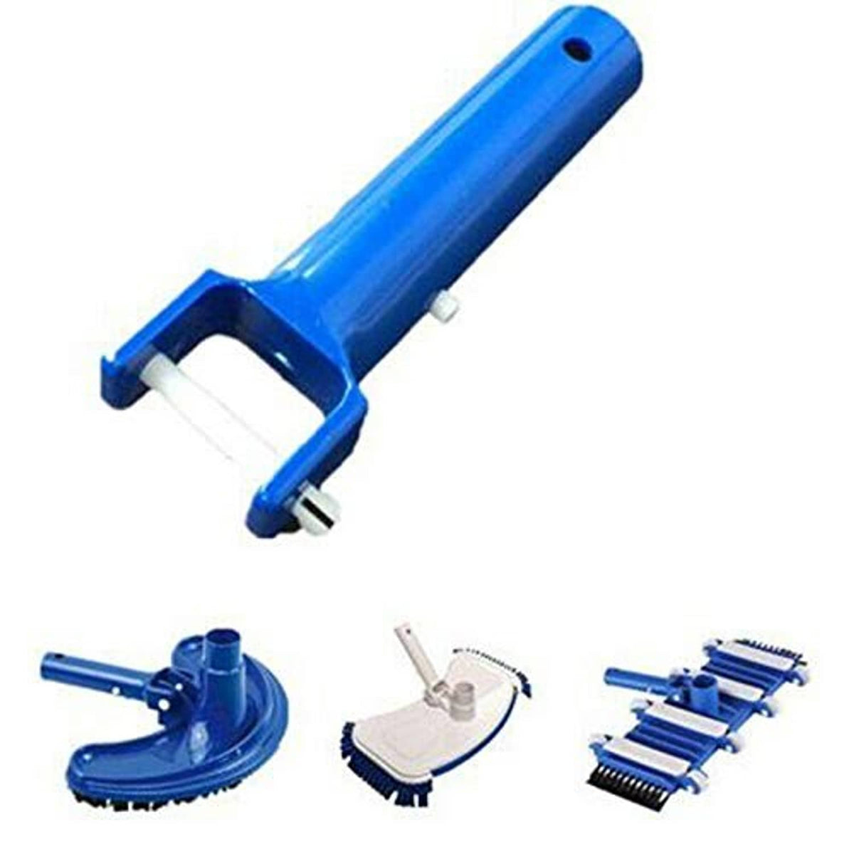 Blue pool vacuum handle replacement kit with V-clip and pin, with included head parts