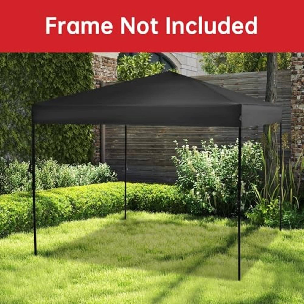 Black pop up tent canopy replacement top set up in a garden yard