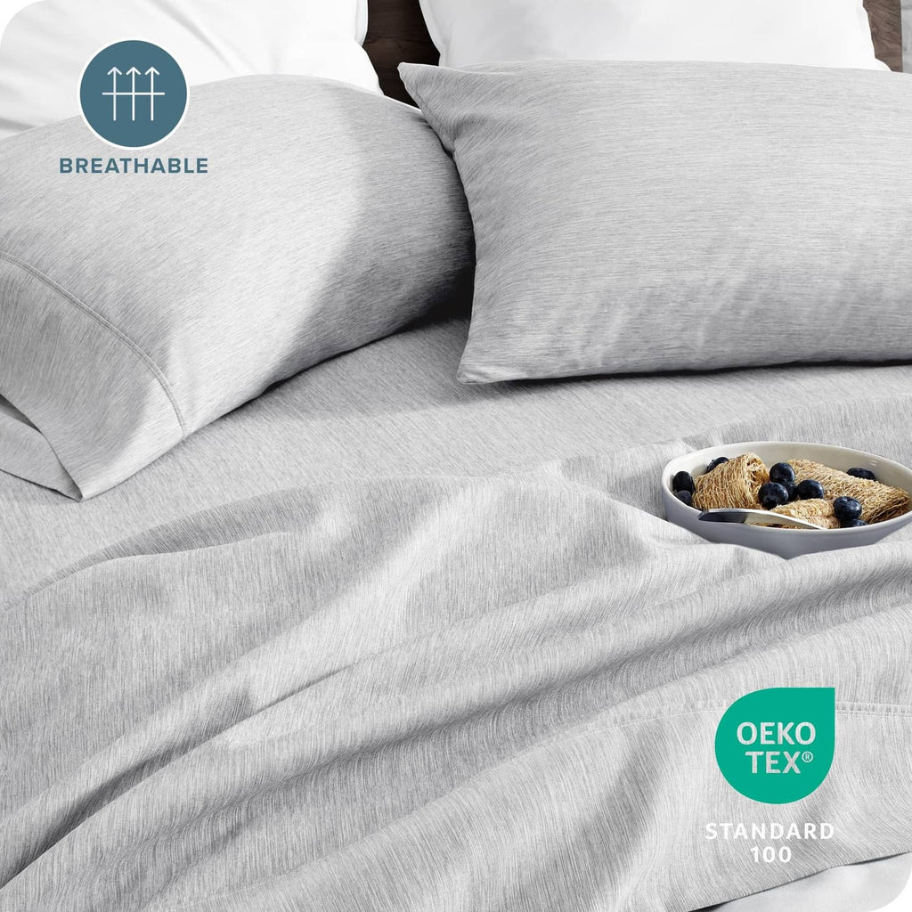 Heathered pewter microfiber pillowcases and sheets with smooth, fine weave texture