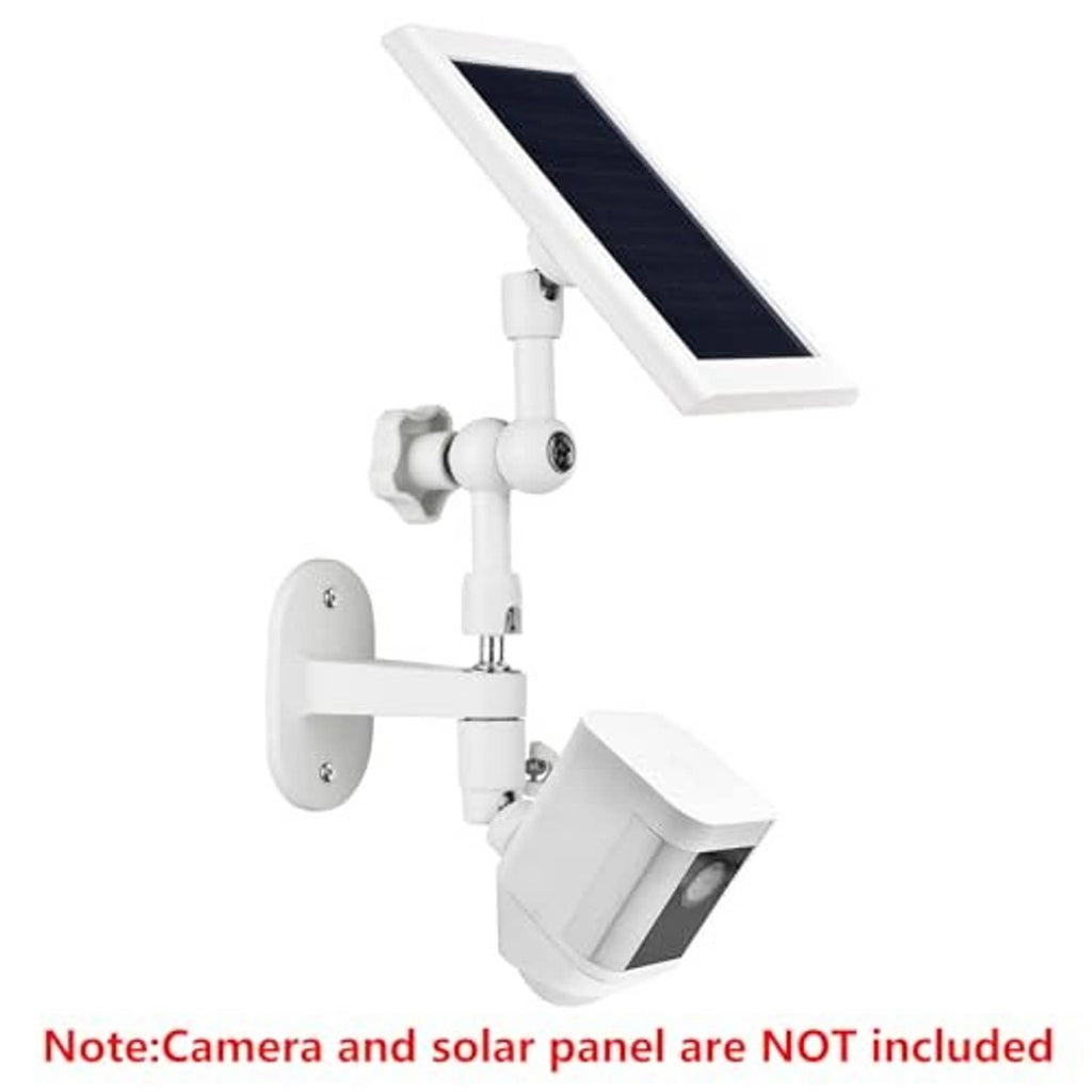White wall mount kit with long solar panel arm and spotlight camera holder