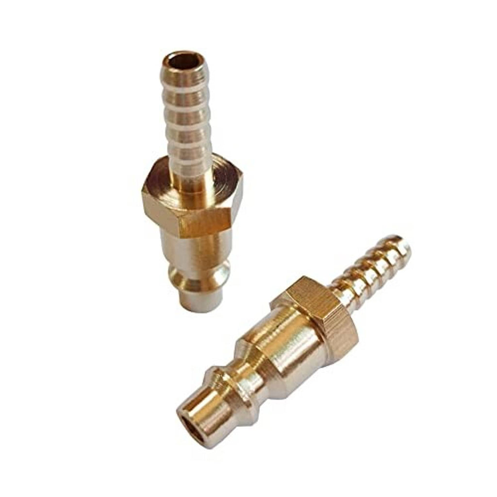 Solid brass 1/4 in air hose barb plug reducer with hex body and barbed outlet end