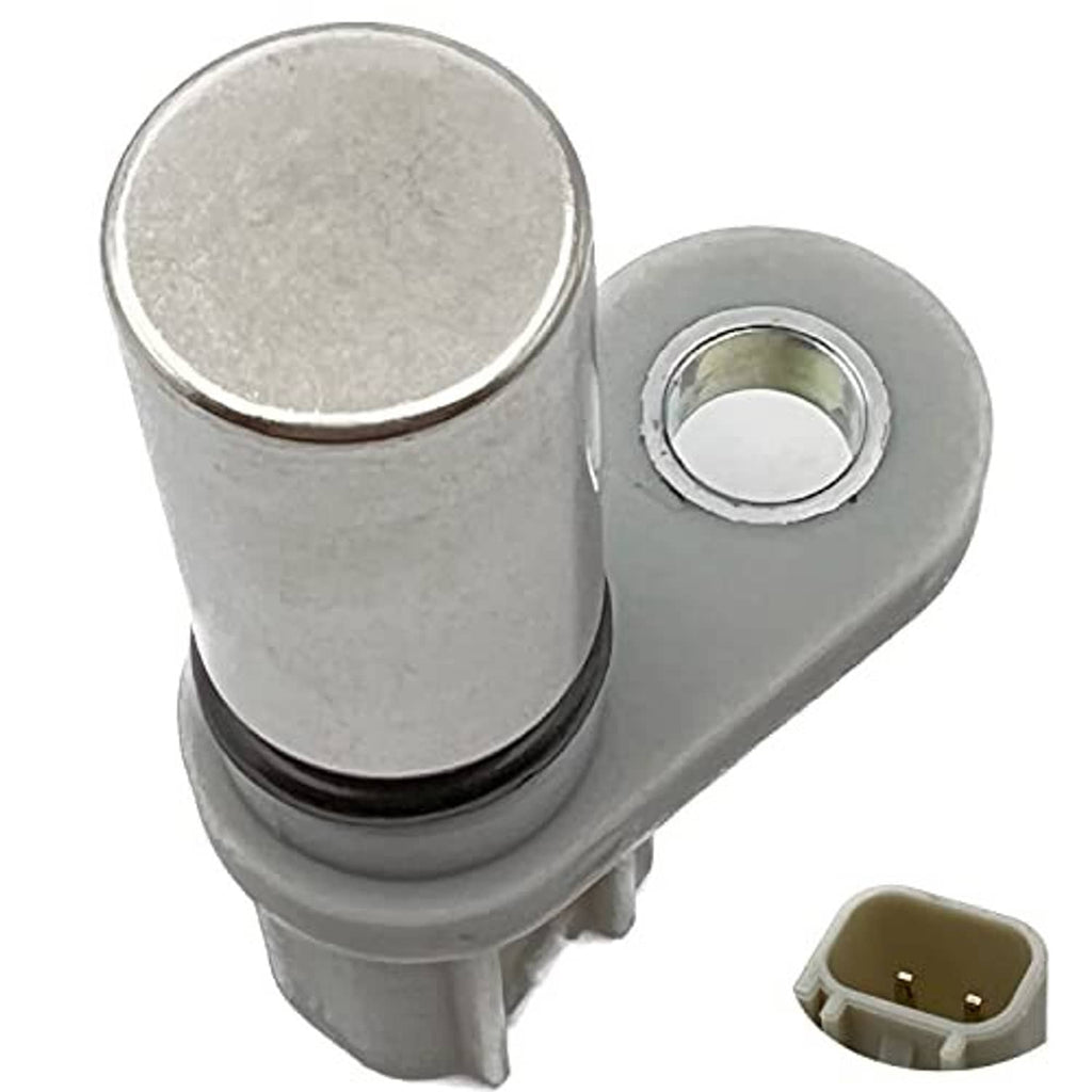 Crankshaft position sensor close-up of metal tip, gray body and small connector