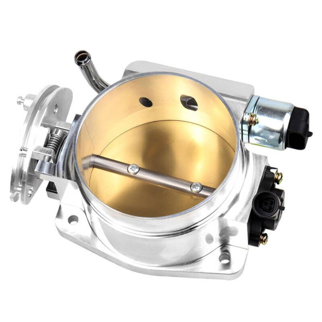 Aluminum throttle body with gold bore, silver casing and multiple sensor ports