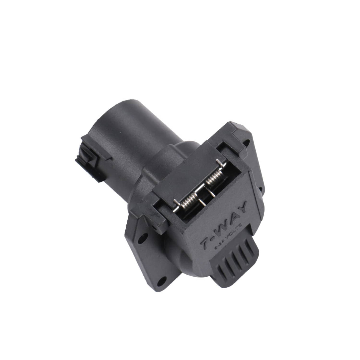 Black T-style electrical connector with spring contacts