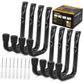 Black J-shaped garage hooks set with screws, 8-pack heavy-duty storage
