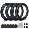 Set of four black dirt bike inner tubes with blue stripe and 80/100-12 markings