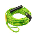 Bright green tow rope with black foam handle and looped strap end