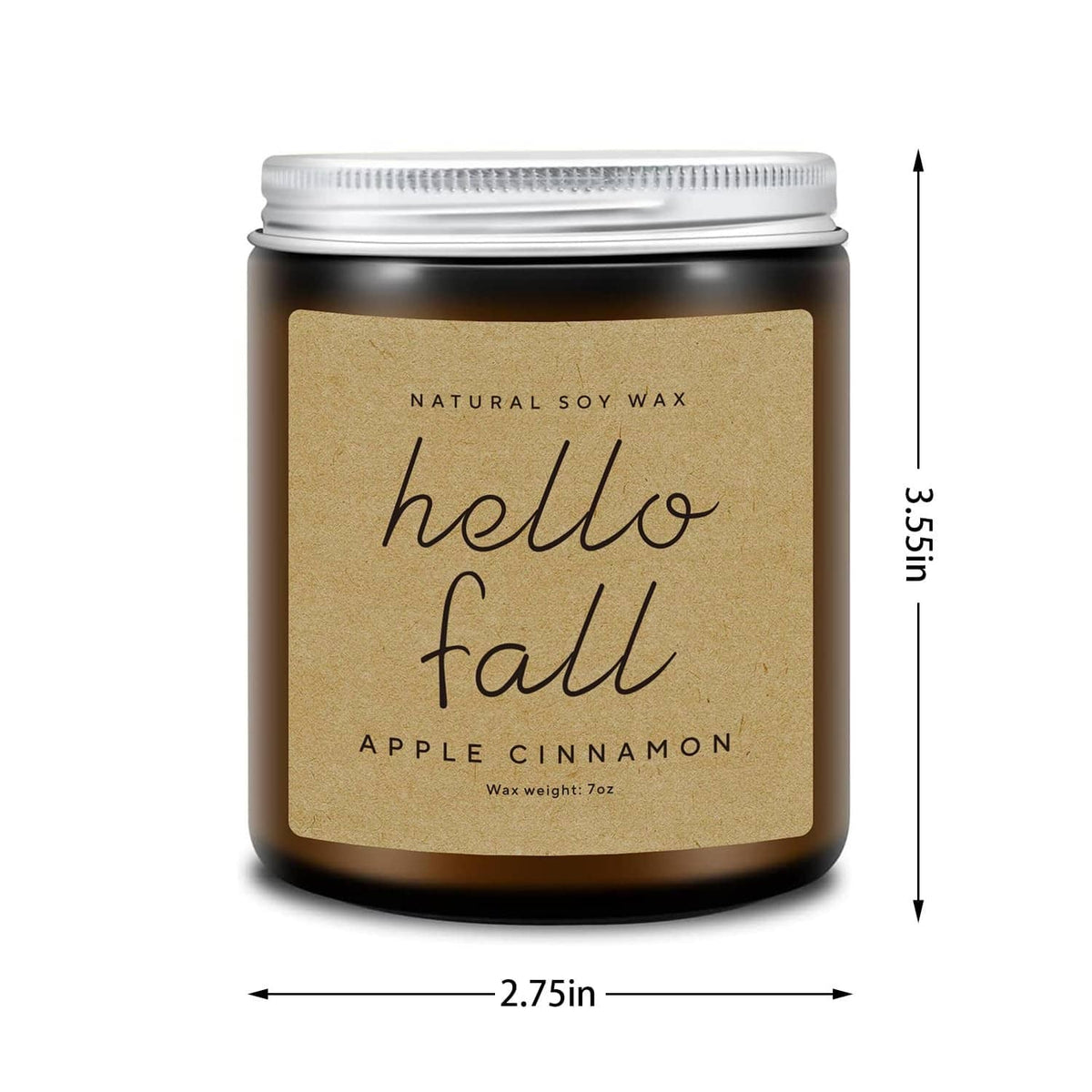 Hello Fall apple cinnamon soy candle jar with white lid and size markings