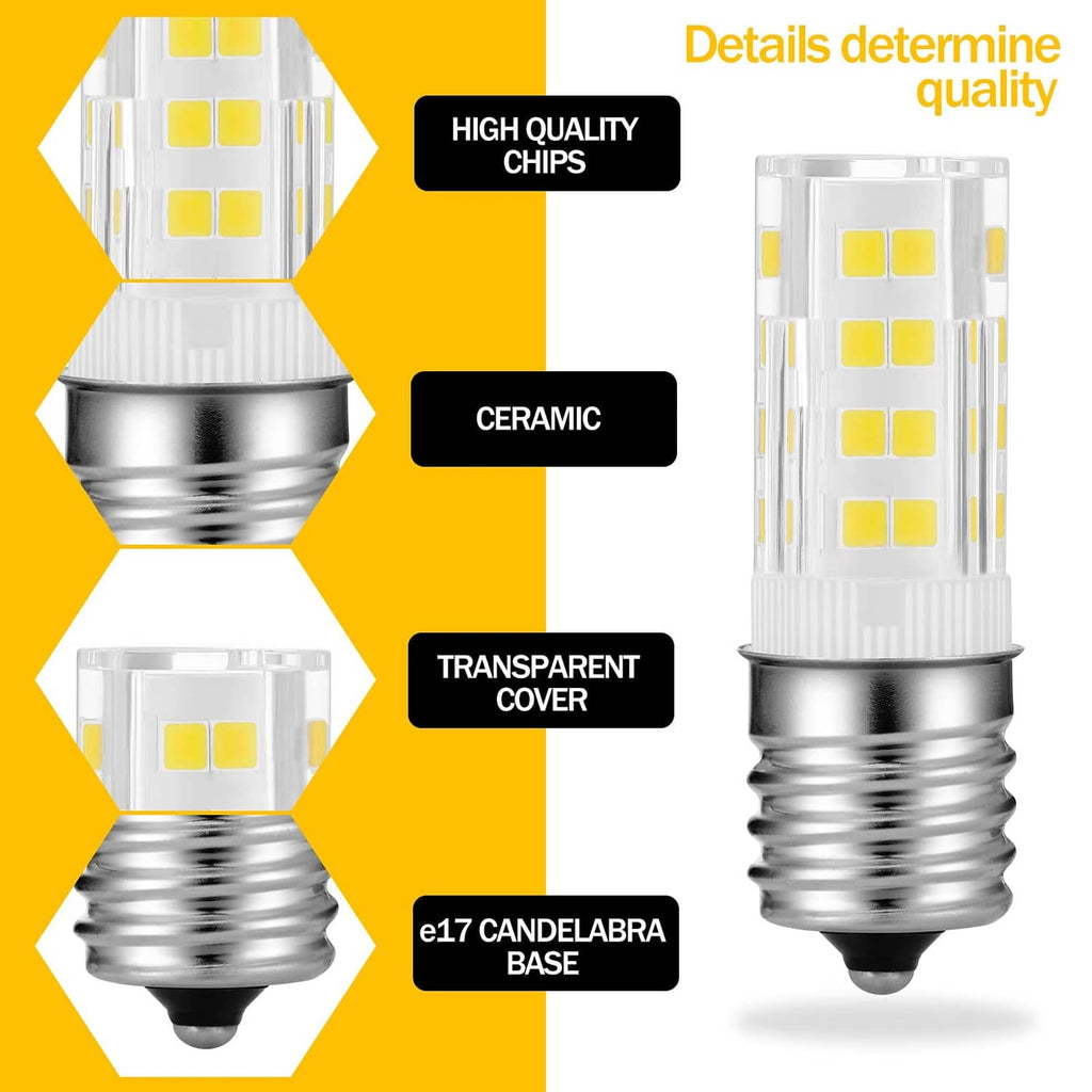 LED candelabra bulb with transparent cover, yellow LED chips, and metal screw base