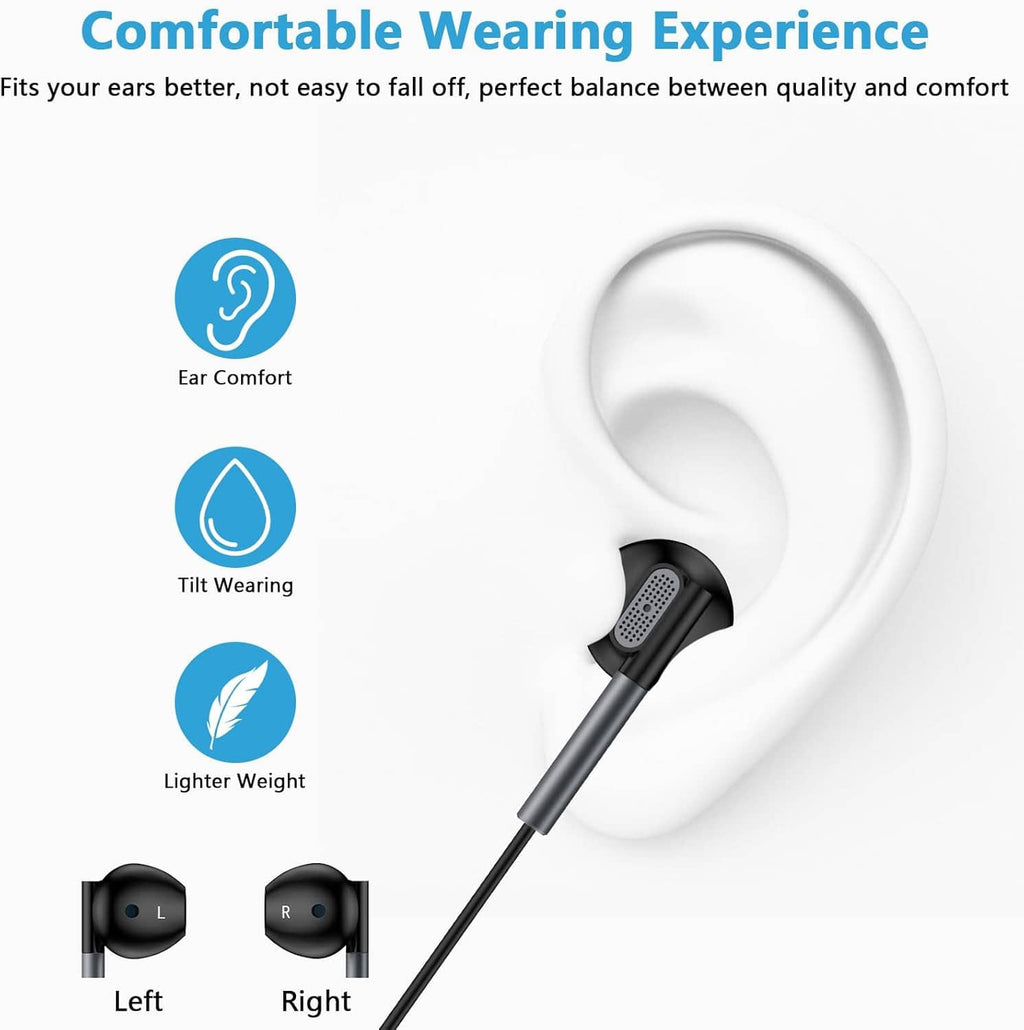 USB-C wired earbuds with ear hooks and cushioned ear tips for comfortable fit