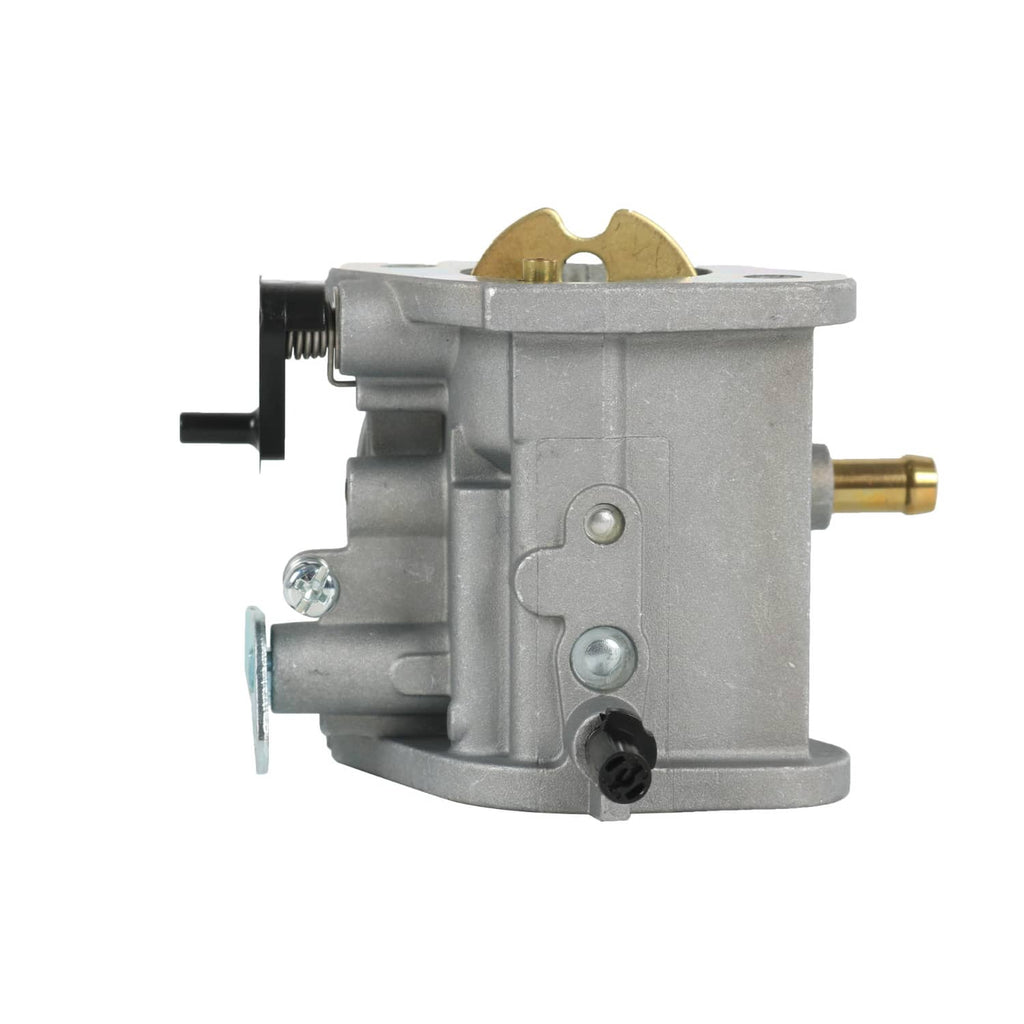 Carburetor body with gray metal housing, air intake opening, and mounting screw holes
