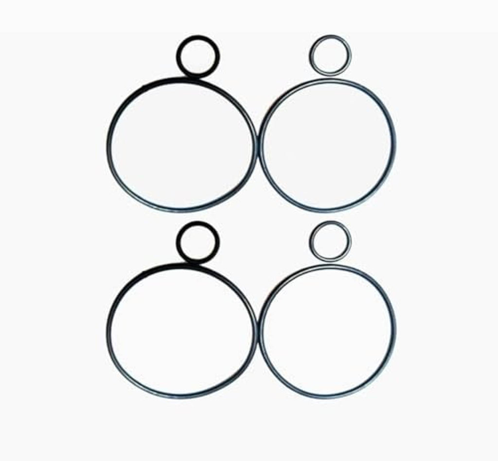 Sealing O-ring set of four round gaskets with small center rings, blue-gray