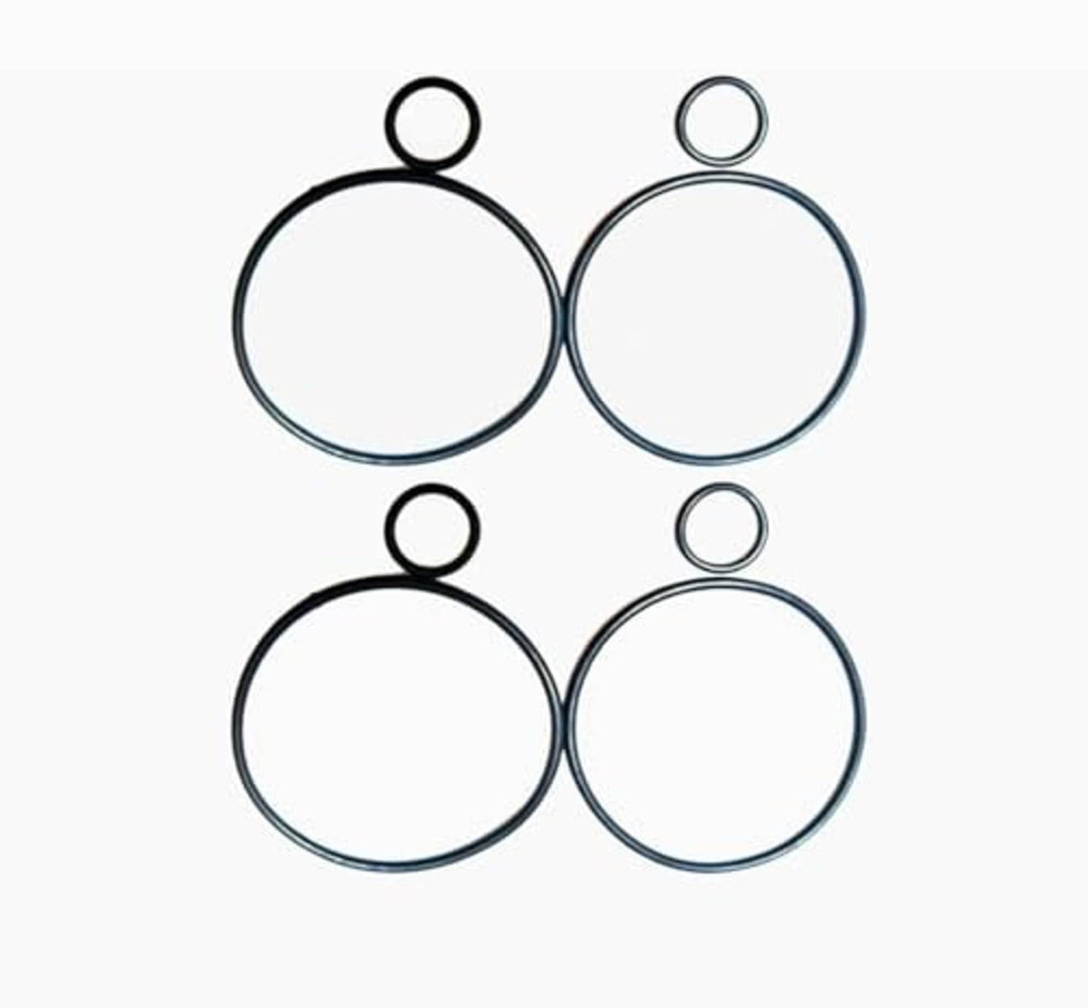 Sealing O-ring set of four round gaskets with small center rings, blue-gray
