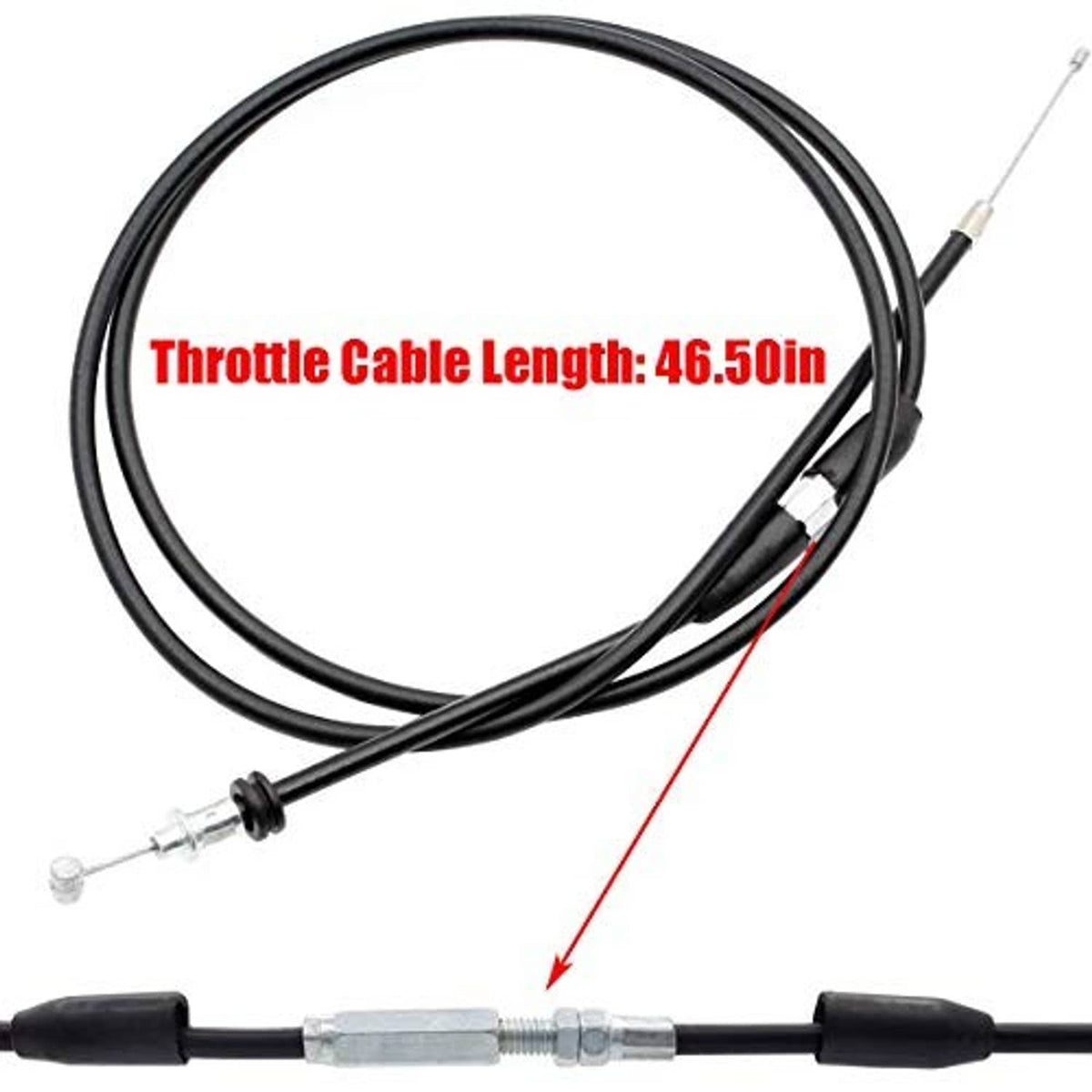 Black throttle cable with connector ends and control assembly components