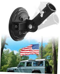 Car suction cup flag holder with black metal pole mount and adjustable clamp