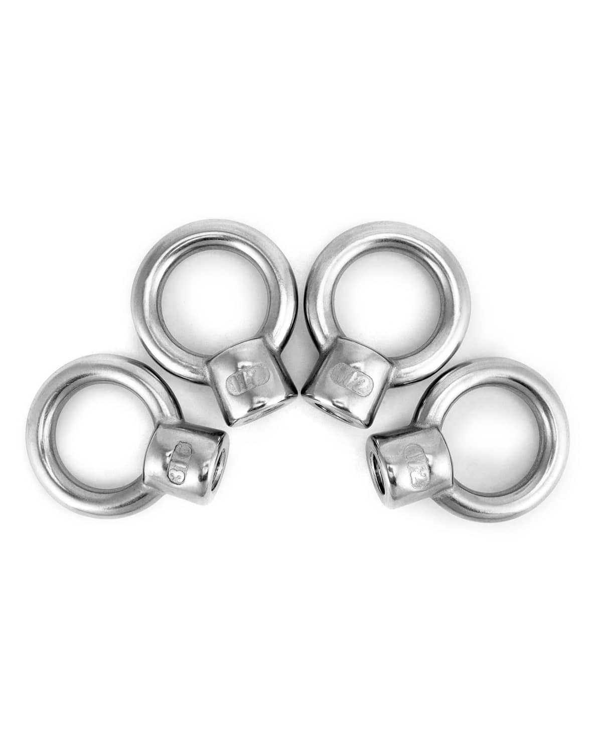 Stainless lifting eye nut, 1/2 in UNC, four-pack with round eye rings