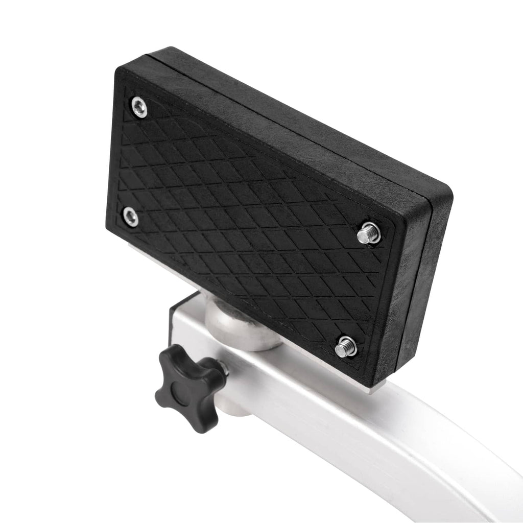 Trolling motor bracket with black textured plate and silver arm with black adjustment knob