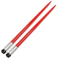 Red hay bale spear prongs with gray metal tips and pointed ends, skidsteer attachment set