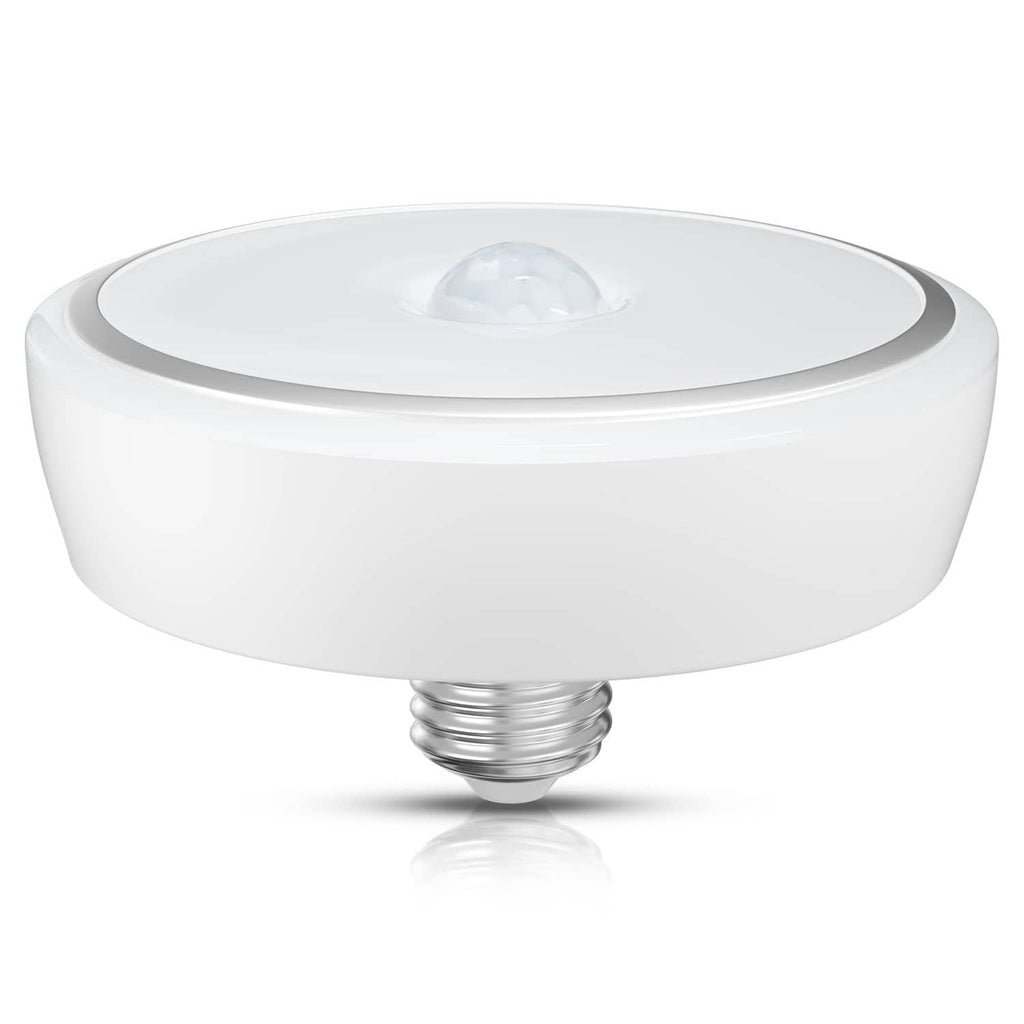 White PIR motion sensor LED bulb with domed lens and E26 screw base