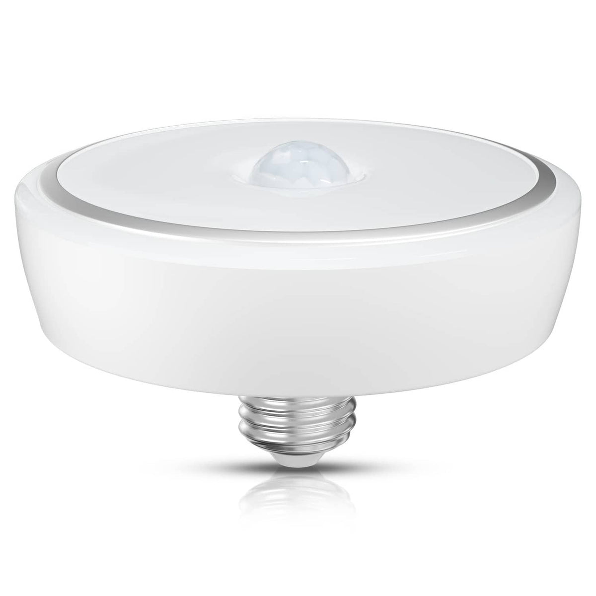 White PIR motion sensor LED bulb with domed lens and E26 screw base