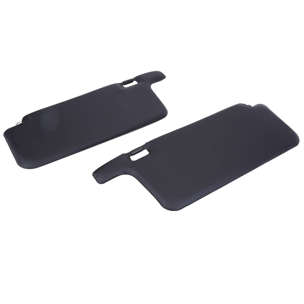 Black car sun visor pair with top mounting holes and rectangular openings