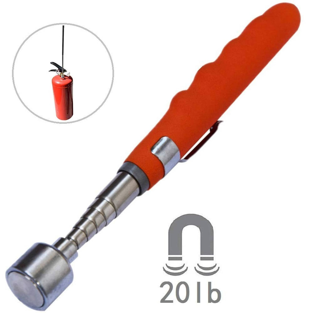 Orange telescoping magnetic pick-up tool with silver extendable shaft, 20 lb rating