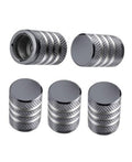 Metal tire valve stem caps, grey with textured grip and black inner liner, 5-pack