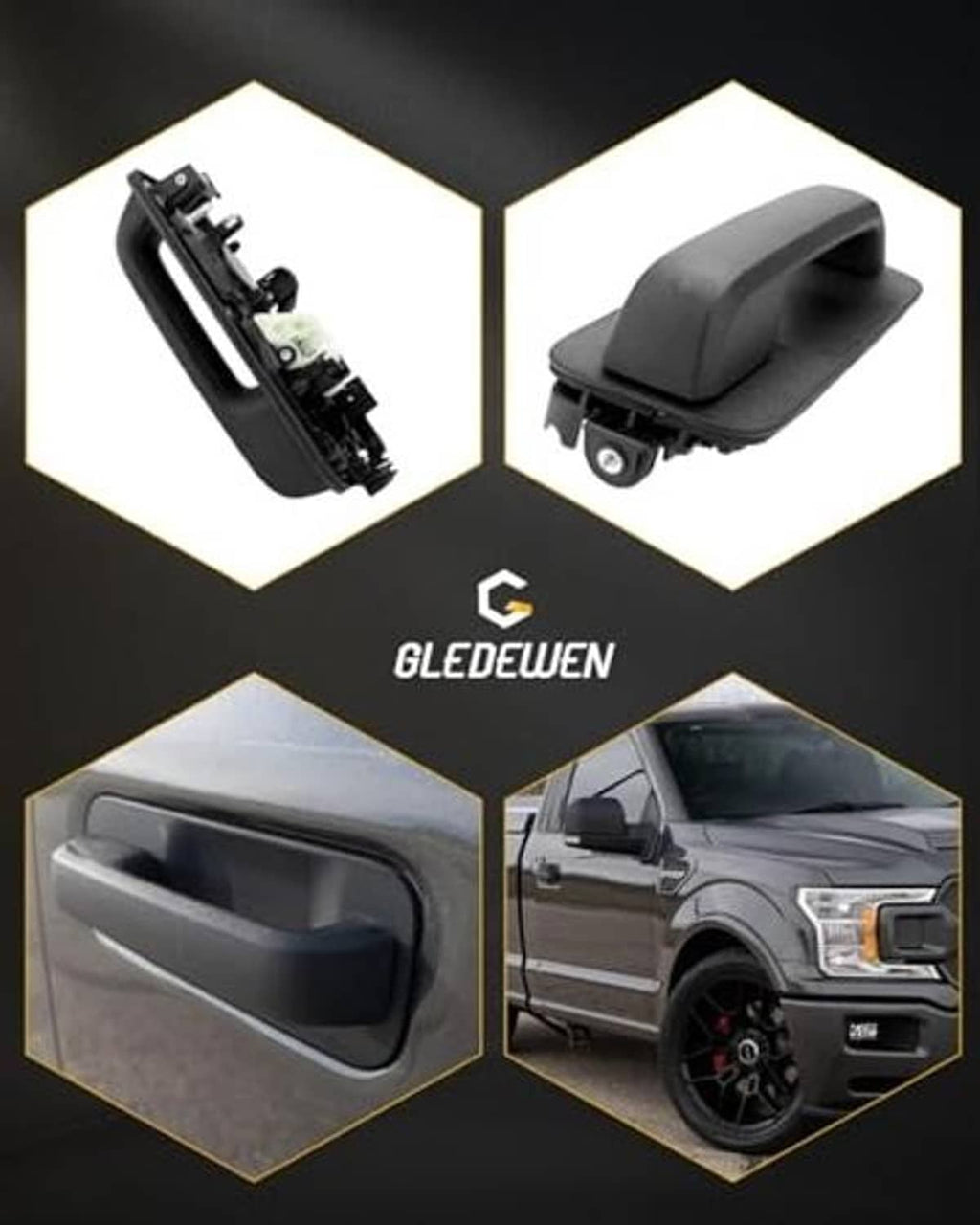 Front right exterior door handle set, black textured exterior and mounting end