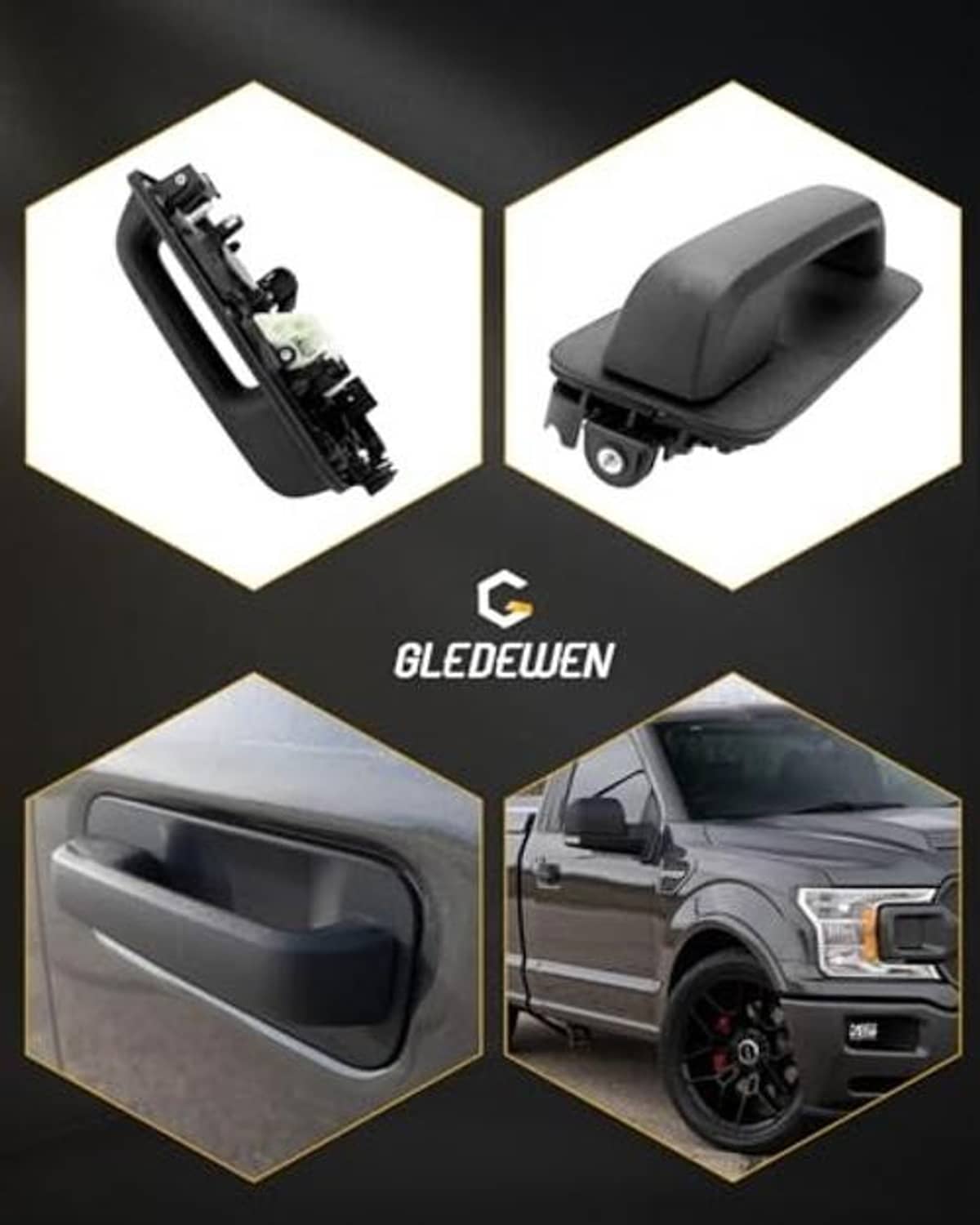 Front right exterior door handle set, black textured exterior and mounting end