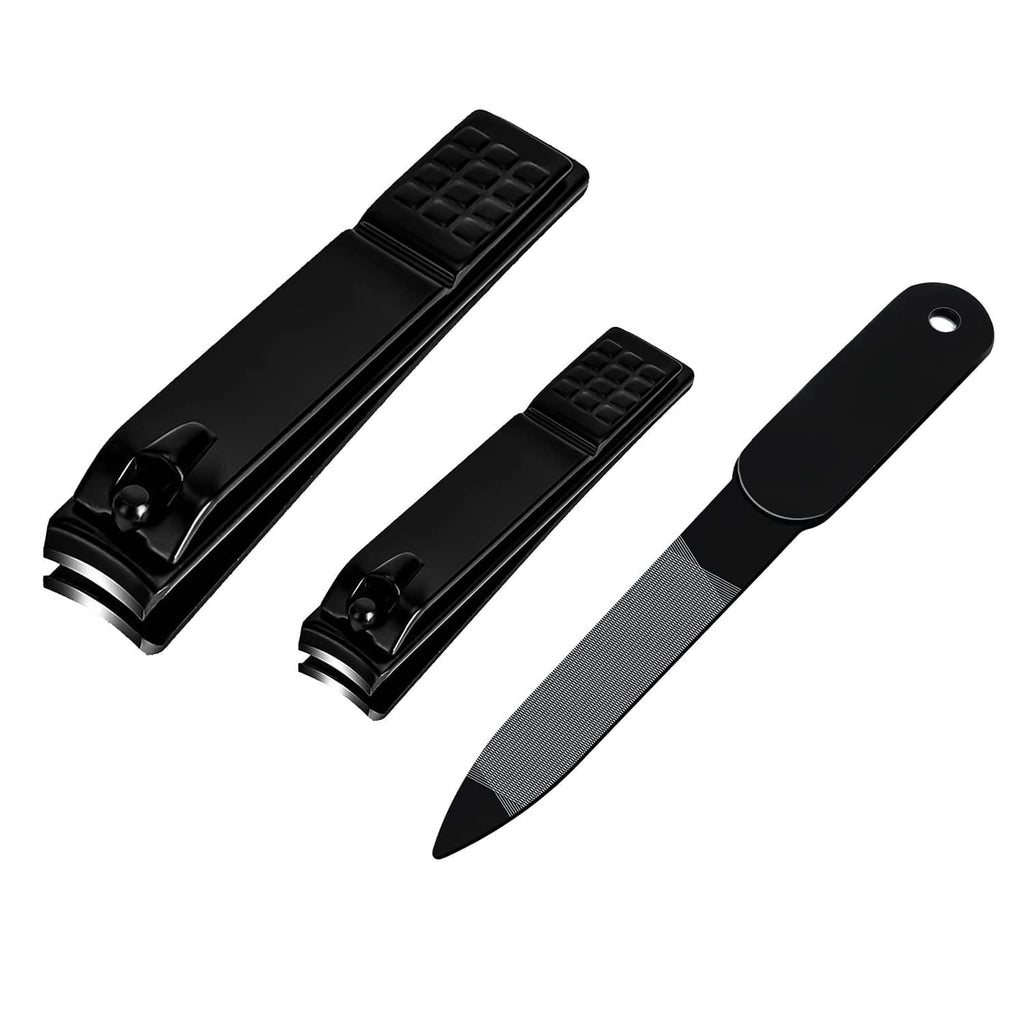 Black wide-jaw nail clipper with textured grip and curved cutter blade
