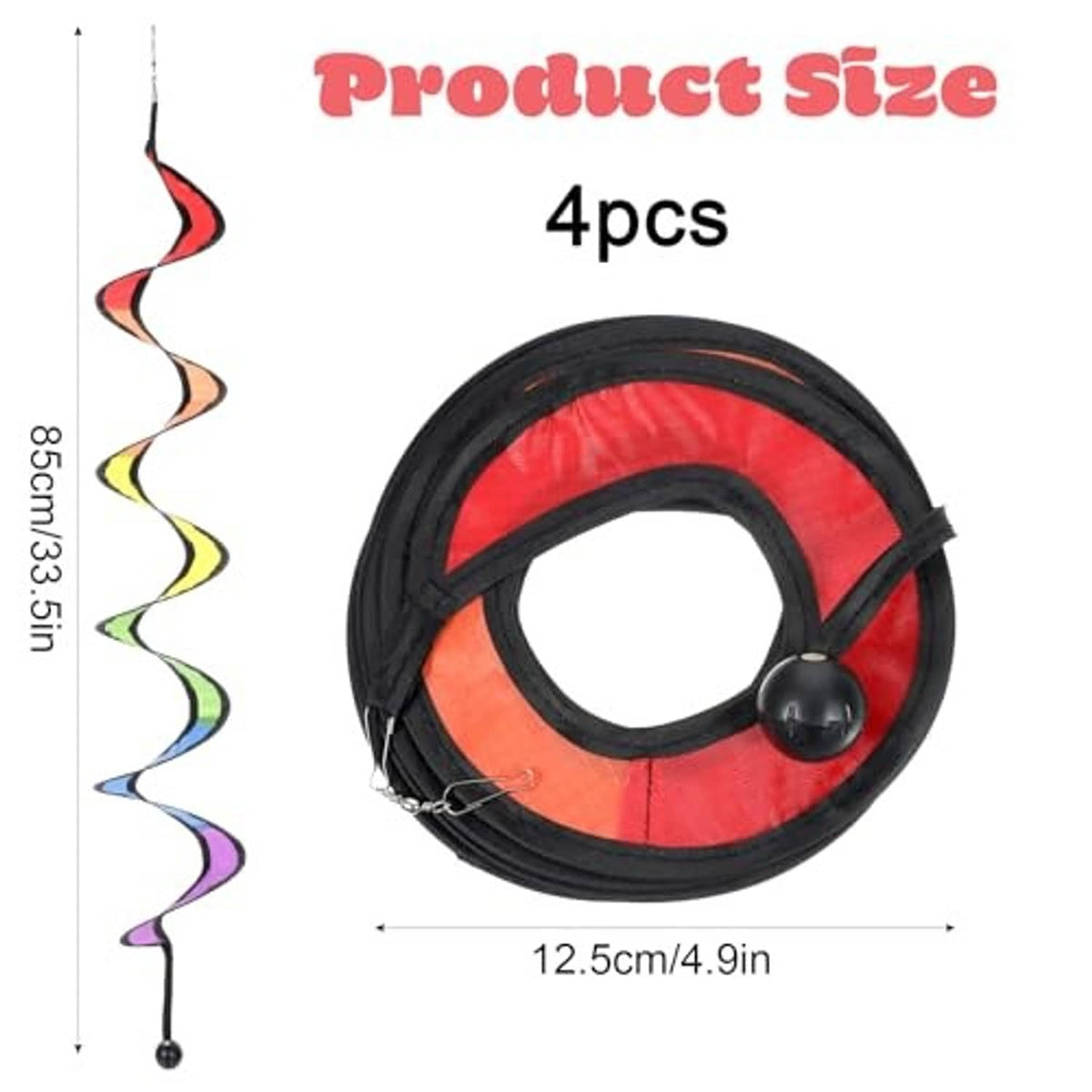 4-pack rainbow wind spinner rolls with black/red/green wave fabric and hanging loop