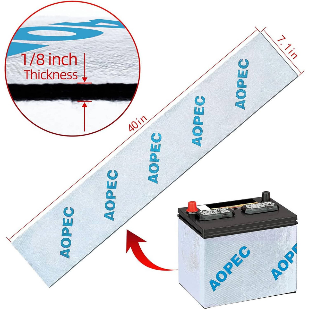 Folded battery insulation sheet with foil layer and labeled thickness