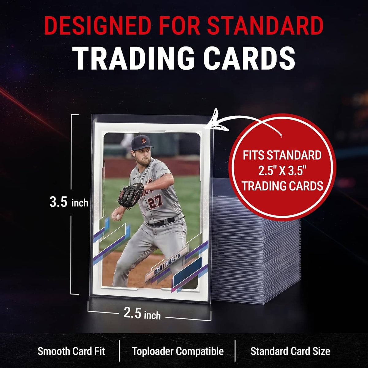 Stack of Ultra Pro clear trading card sleeves with a sleeve fitted over a card