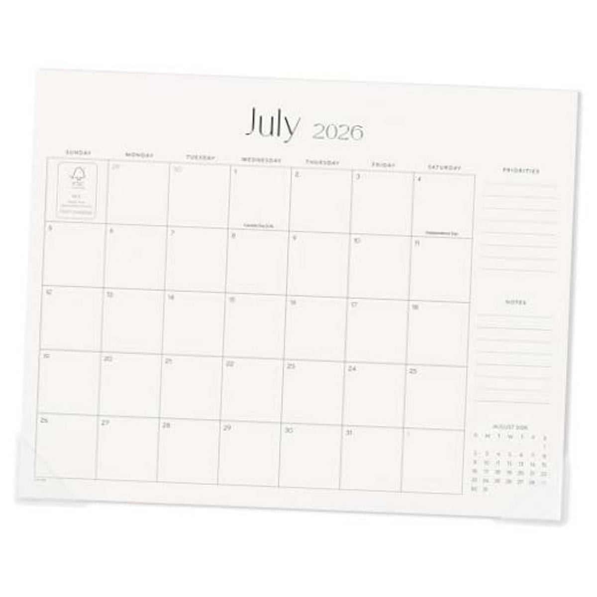 Refrigerator magnetic calendar sheet for July 2026, with grid and notes lines