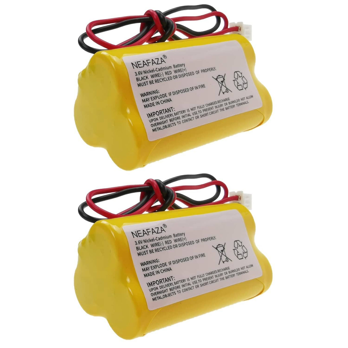 NEAFAZA yellow Ni-Cd battery pack with label and red/black wire leads