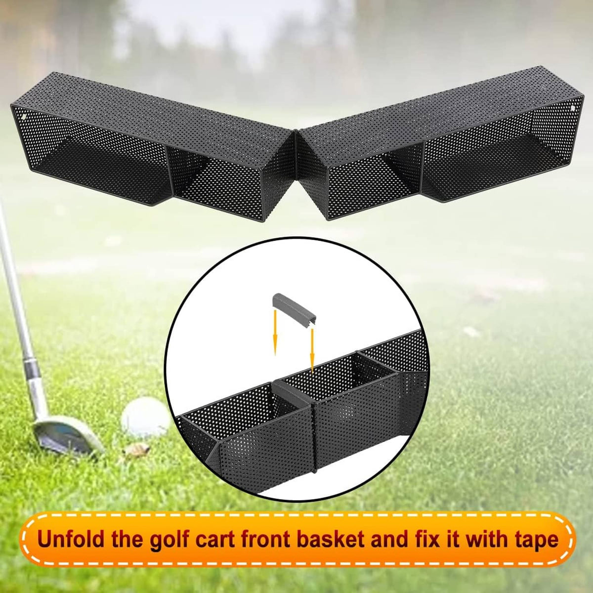 Unfolded front basket organizer with perforated metal mesh compartments