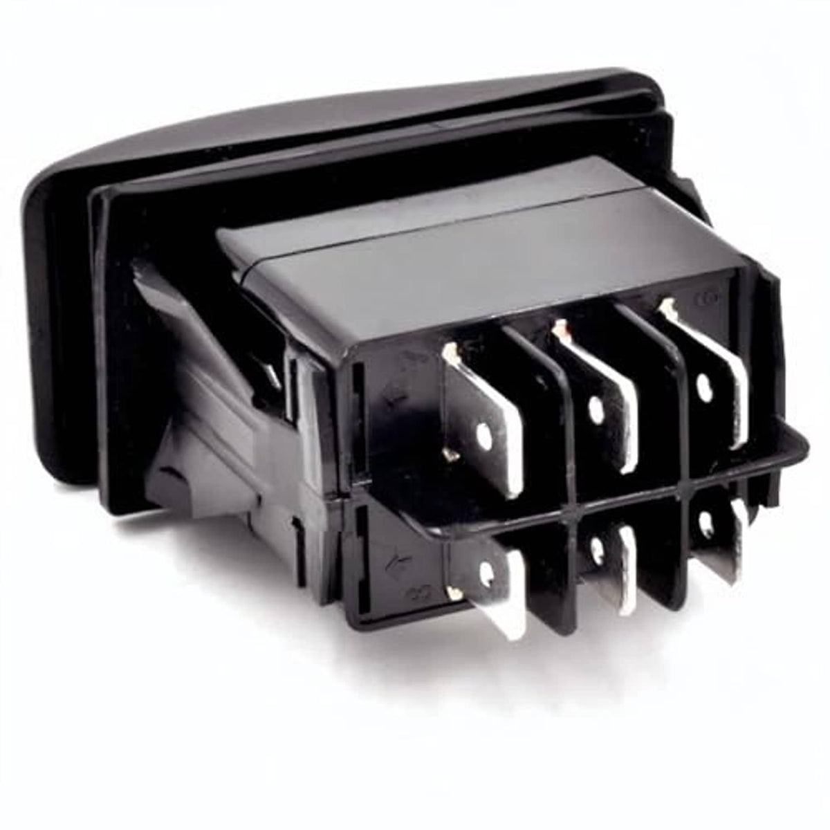 Forward/reverse rocker switch, black body, metal terminal block with spade contacts