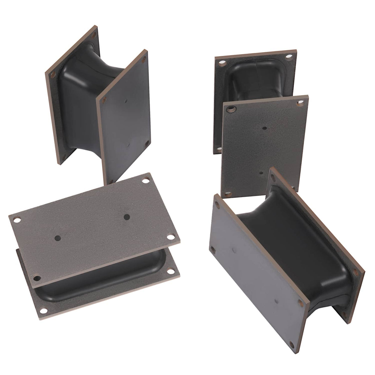 Rubber shock mount isolator showing metal plates and molded rubber cushion