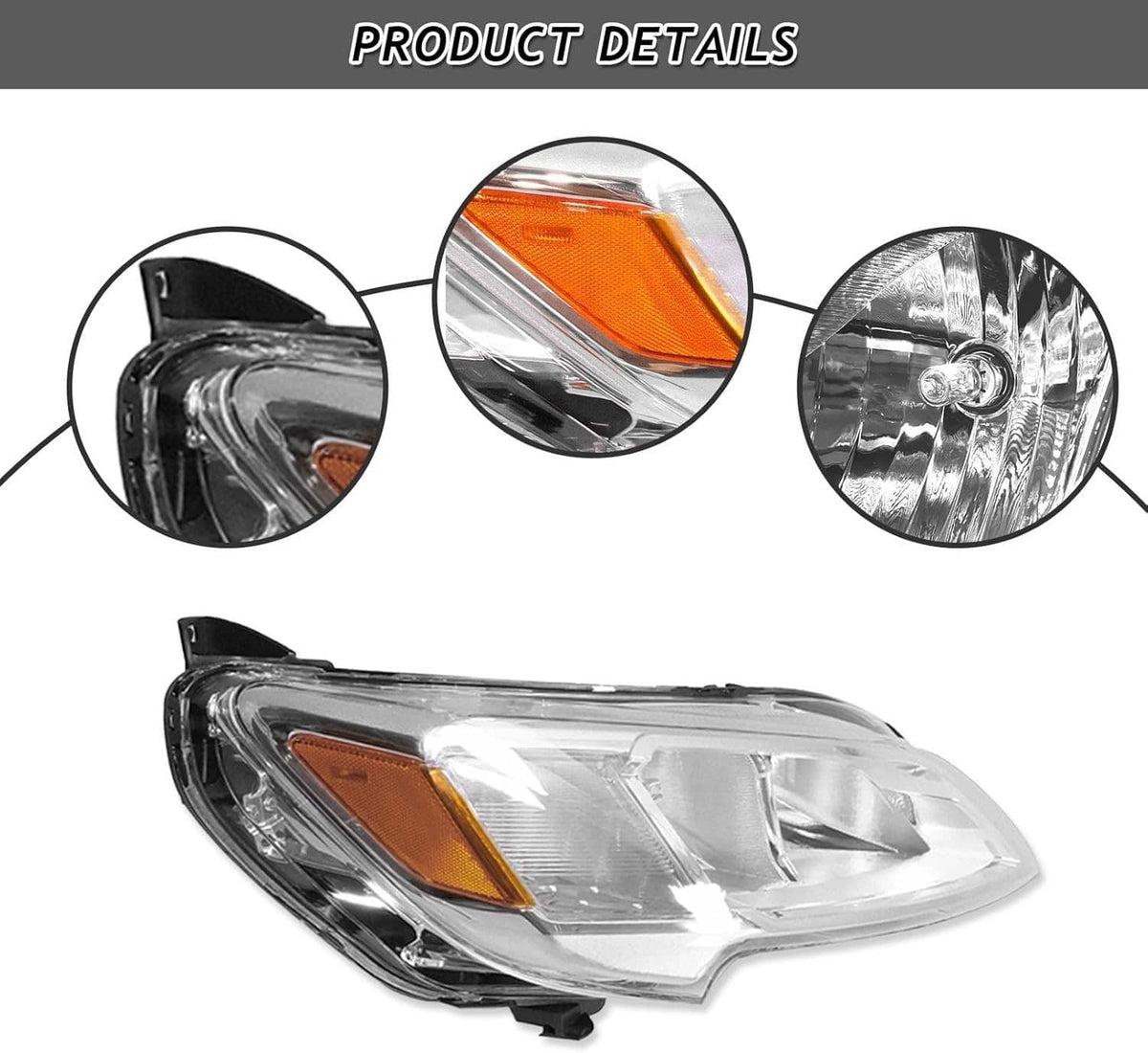Right halogen headlight with amber lens insert and chrome reflector detail