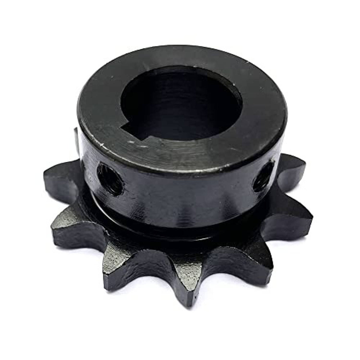 #40 roller chain sprocket with 11 teeth and central bore, black steel